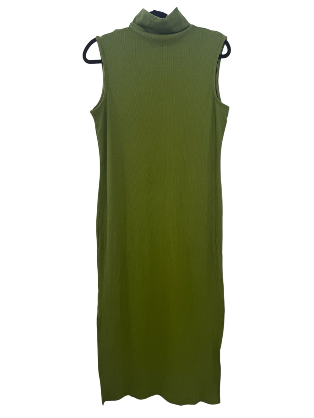 House of Harlow 1960 Ribbed Mock Funnel Neck Midi Dress M Olive Green